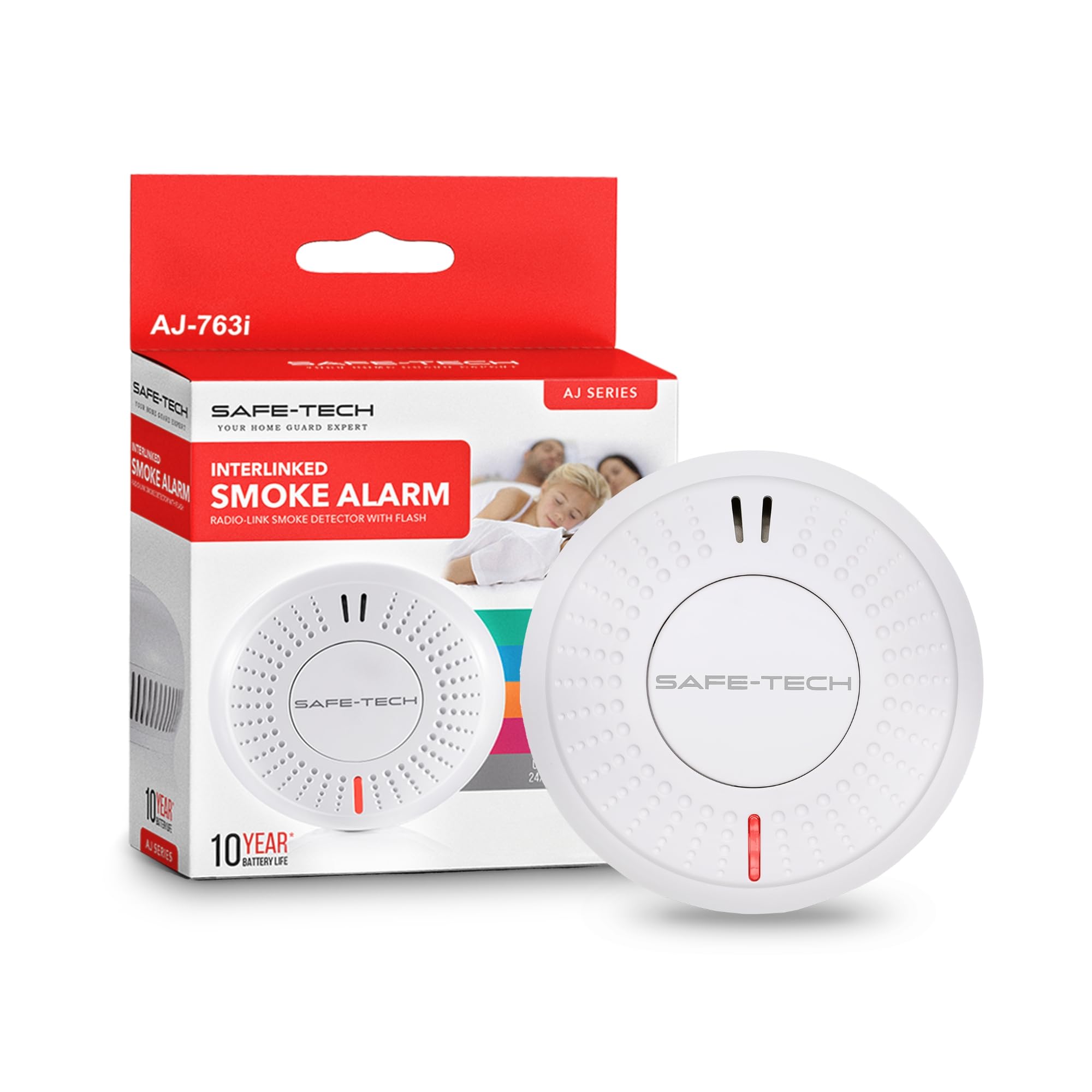 SAFE-TECH Radio Interlinked Smoke Alarm, EN 14604:2005 Wireless Interlink Smoke Detector for Scotland, 10 Years Lifespan Sensor Smoke Alarm Interlinked Smoke Alarm for Home Tamper Proof Smoke Alarm