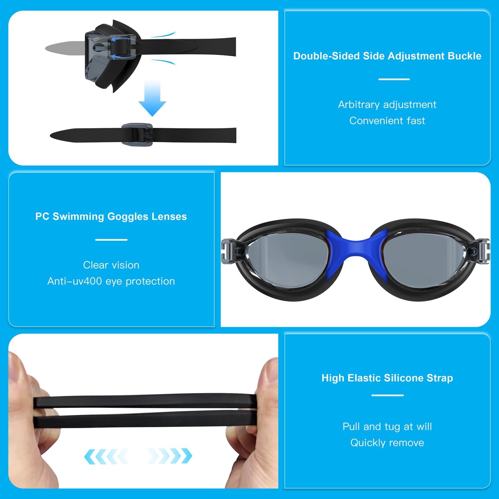 Lunettes De Natation Ambienden – Verres Transparents UV400, Anti-buée, Joint Silicone 3D, Sangle Double, Pour Hommes, Femmes Et Jeunes