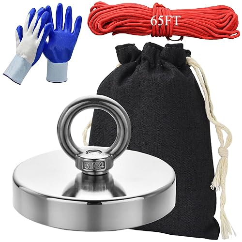 Miniatura 1 de Imán de pesca fuerte imán de tierras raras kit de pesca con cuerda duradera de 64 pies para pesca y recuperación magnética (290 libras)