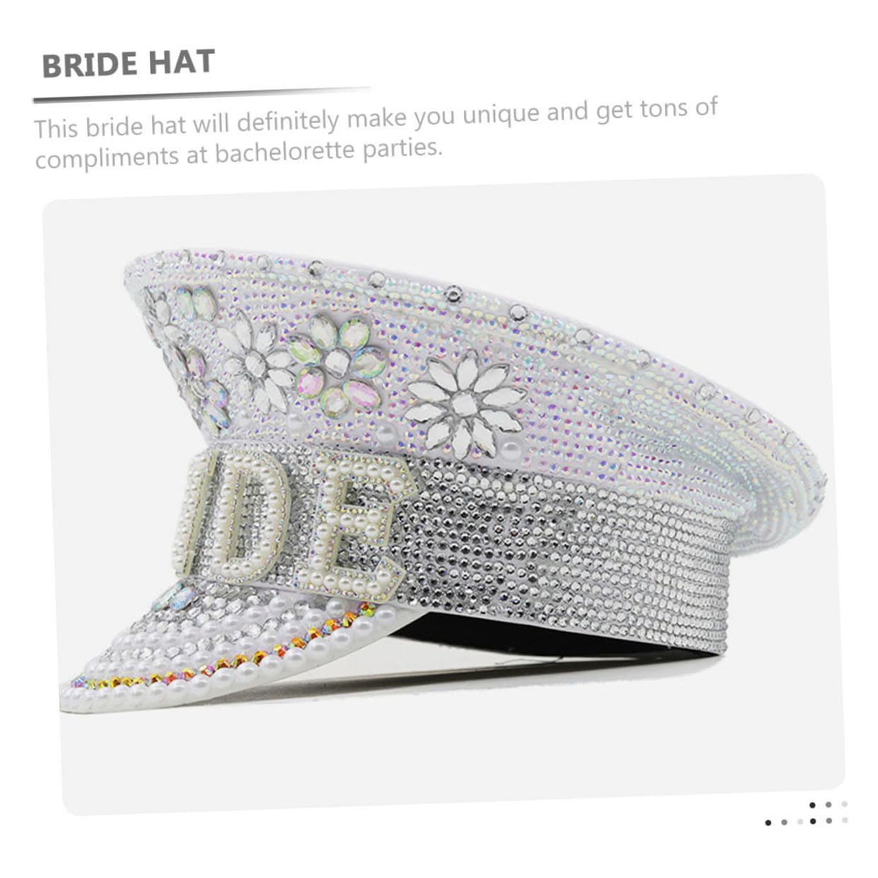 HOMSFOU Sombrero de Color Claro para Novia Gemas de Imitación, Tamaño Ajustable, Gorra Plana para Despedida de Soltera y Fiestas de Playa, Accesorio Elegante para Boda y Eventos Sociales