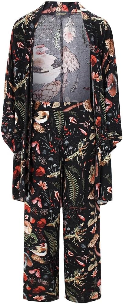 2 Piece Sets for Women Casual Mushroom Outfits Womens Lounge Set Kimono & Wide Leg Pants Boho Matching Beach Clothes - Image 4