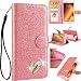Produktbild 3D Love Hearts Bling Glitter Glitzer Diamond Musterg Ledertasche Slim Retro Bookstyle mit Standfunktion Karteneinschub Magnetverschluss Flip Wallet Hülle Schutzhülle für Huawei Mate 20 Lite