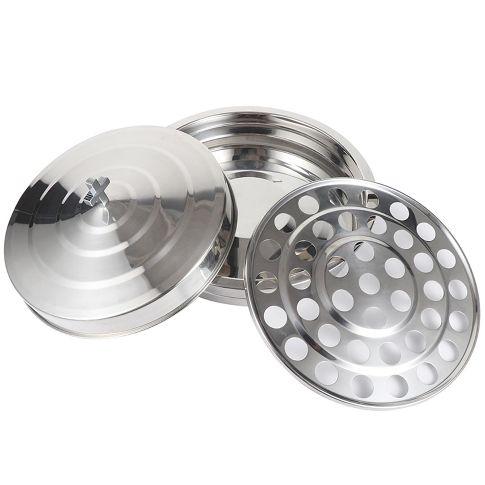 Pratico vassoio per comunione in acciaio inox 304 con coperchio per servizi religiosi 39 slot forniture stoviglie forniture lisce vassoio da portata
