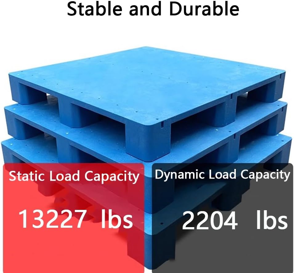 Blue Polyethylene Pallet with 2 Way Entry, 13227 Lbs Static Load Capacity, for Warehouse Storage, Raw Material Storage, 1 Pack (Color : Blue, Size : 100x60x13cm)