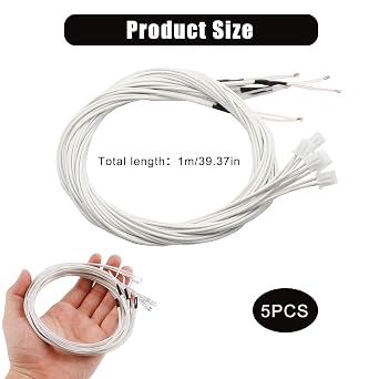 Official 3D Printer NTC Thermistor Temp Sensor 100K, 5-Pack with 1M Wire and 2-Pin Connector for Ender 3, Ender 3 Pro, Ender 5, CR-10, CR-10S Hotend and Heated Bed Replacement