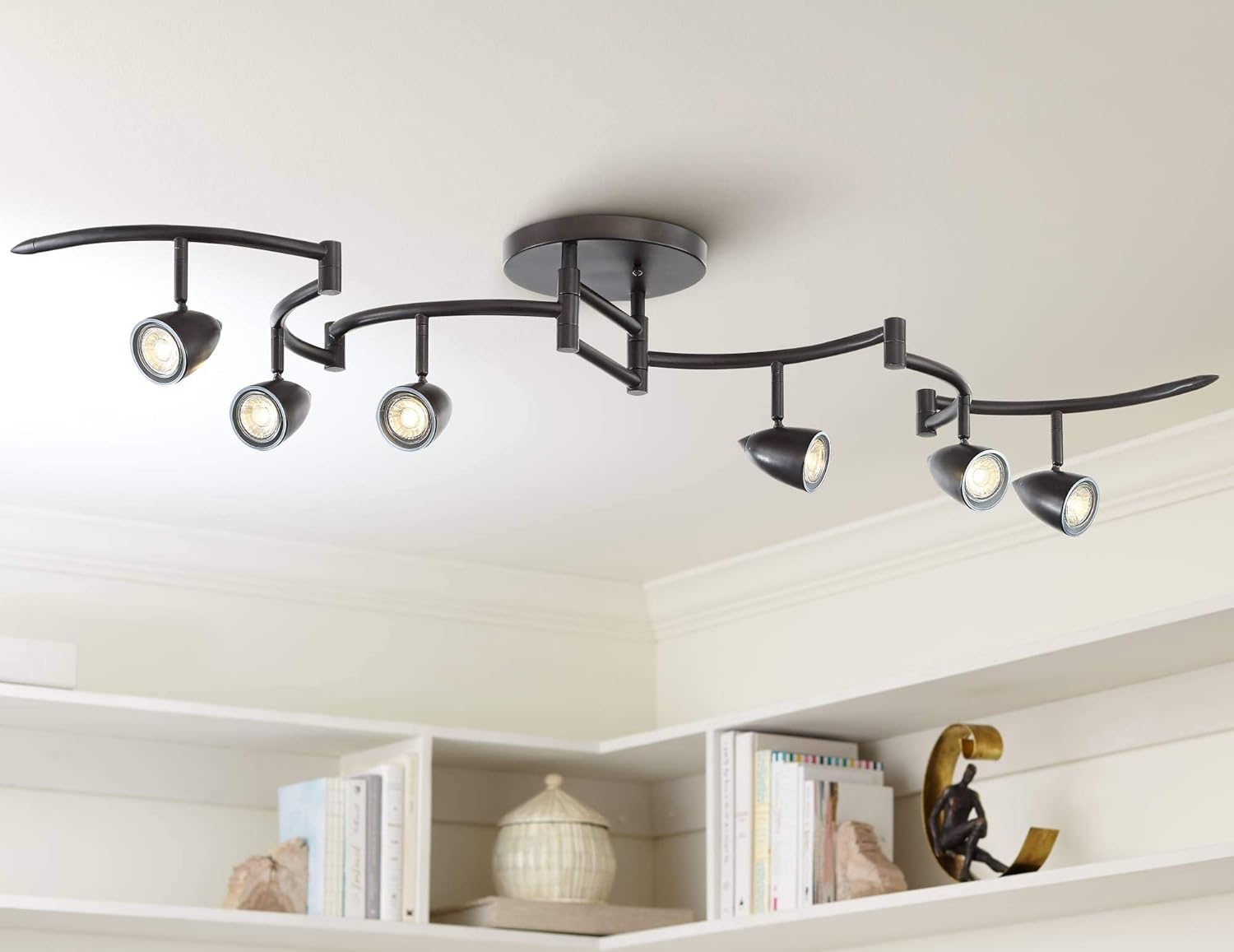 Pro Track Heavy Duty Axel 6-Head LED Ceiling Track Light Fixture Kit Spot-Light GU10 Dimmable Black Metal Farmhouse Rustic Industrial Large Kitchen Bathroom Living Room Dining Hallway 72" Wide