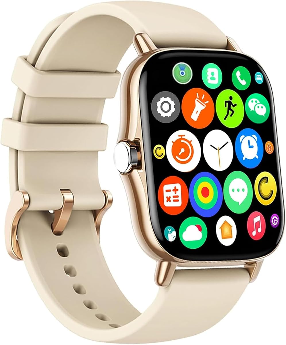 Reloj inteligente, reloj inteligente con pantalla táctil completa mejorada de 1,81 pulgadas para iPhone Android con llamada Bluetooth, rastreador de sueño, rastreador de fitness deportivo múltiple con relojes inteligentes para mujeres y hombres (dorado)