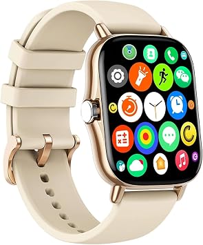 Smart Watch, 1.81" Upgraded Full Touchscreen Smart Watch for Android iPhones with Bluetooth Call, Sleep Tracker, Multiple Sports Fitness Tracker with Smart Watches for Women Men Gold