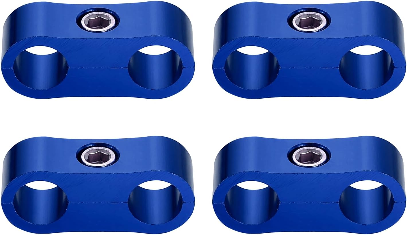 sourcing map 4 Pcs 4AN Hose Separator Clamp 10mm 3/8" ID Fuel Line Mounting Clamps Aluminum Hose Fitting Adapter Divider for Oil Hose Water Pipe Gas Line, Blue