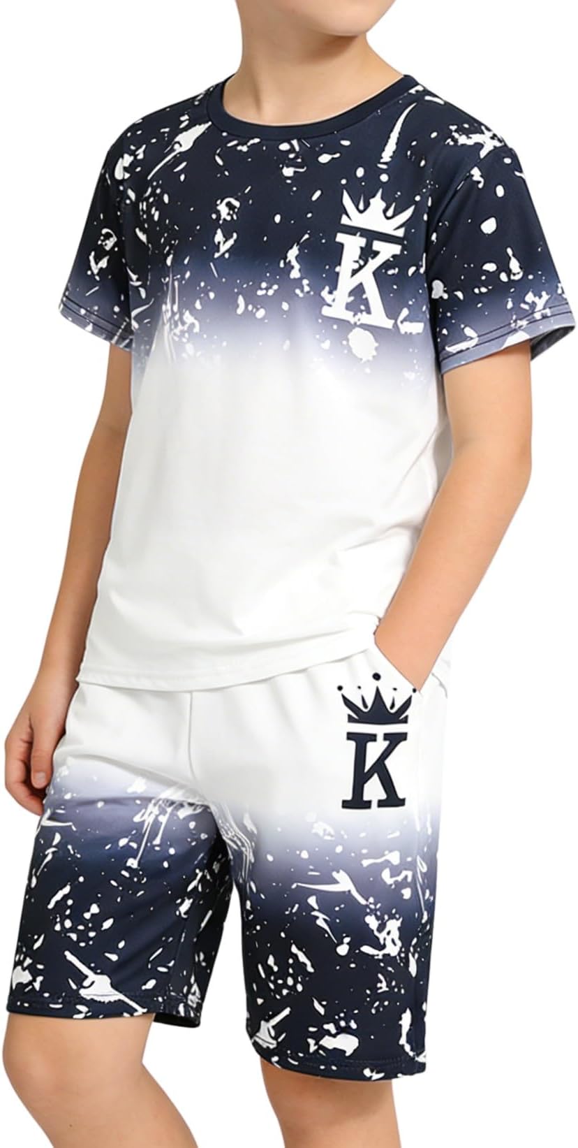 Boys Clothes Tie-Dye Letter Print Top + Casual Shorts 2PC Set Boys Summer Outfit Set for Aged 7-14