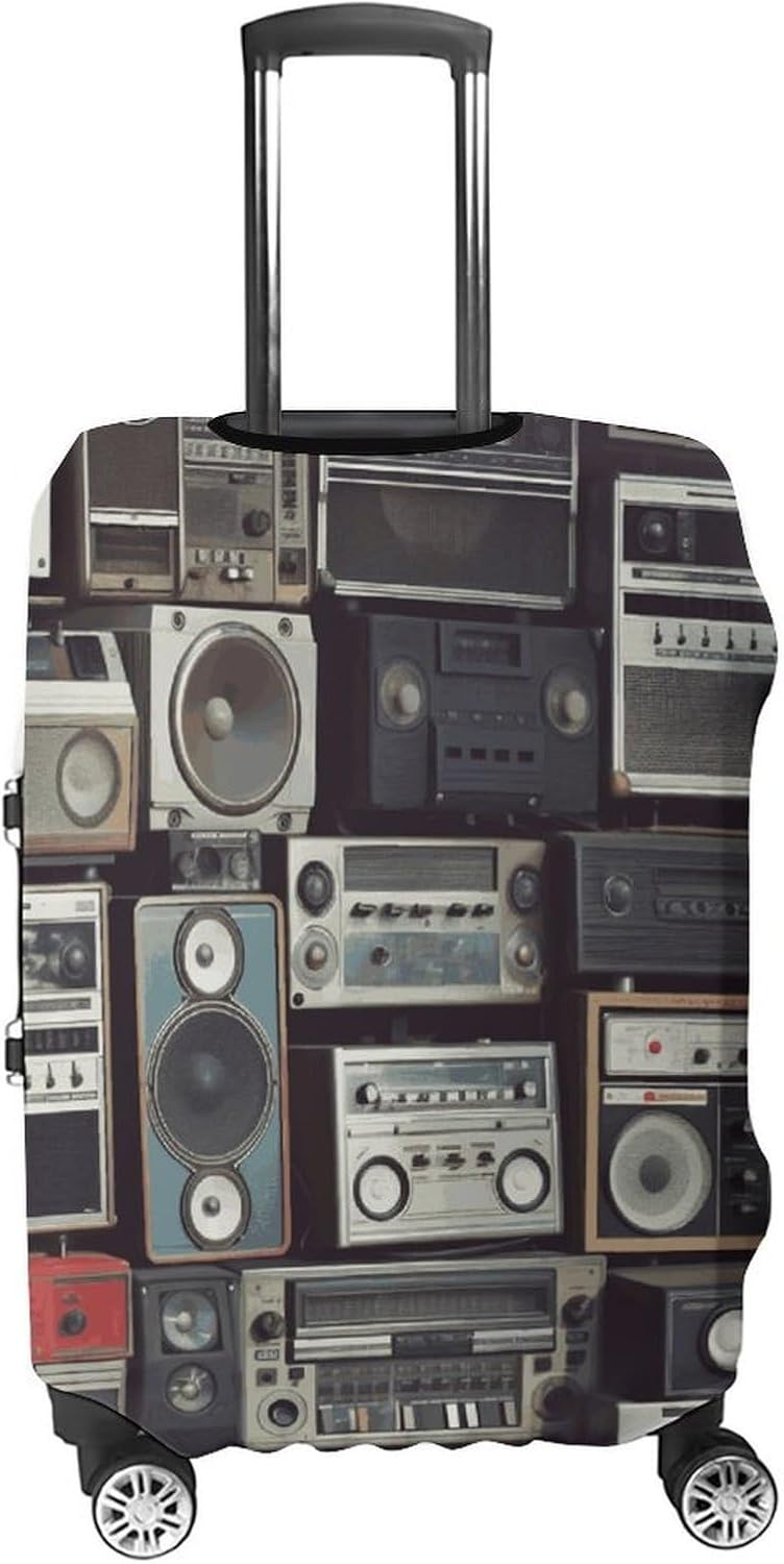 Vintage Wall of Radio Boombox Baggage Cover for Travel, Washable Suitcase Covers for Home, Dustproof Luggage Protector Skins with Zippers, Protector Anti Scratch, Luggage Covers XL