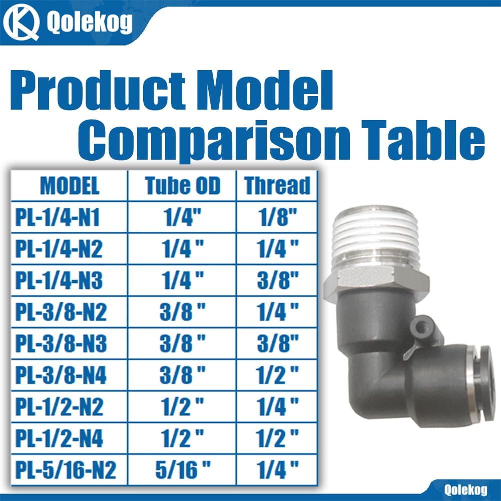 Pneumatic Push to Connect Air Fittings 1/4" OD Tube to 1/4"NPT Male Thread Elbow PL-1/4-N2 (Pack of 10)