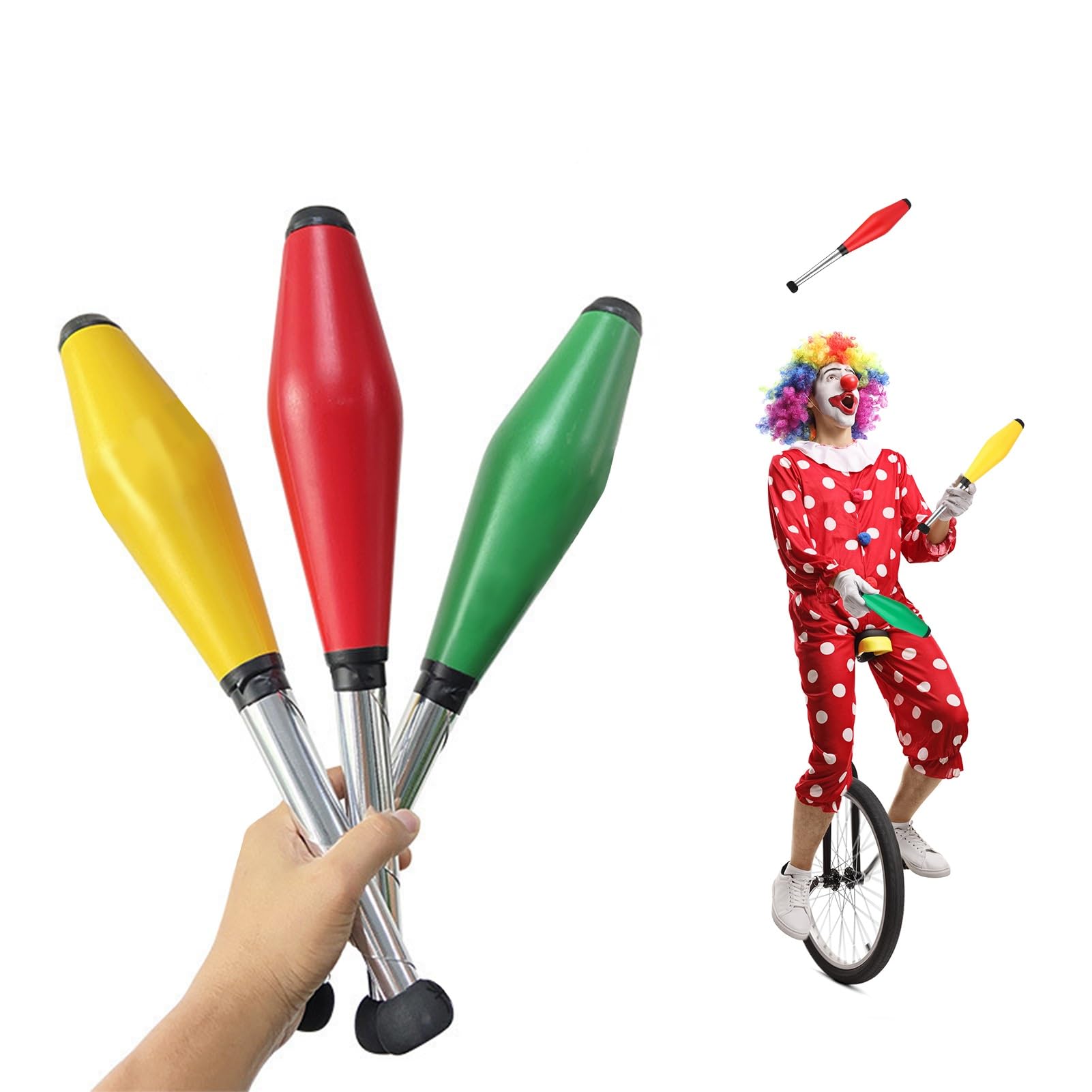 3PCS 16.5 Inch Juggling Clubs, Green, Yellow, and Red Juggling Pins Training Acrobatic Stick Toy Juggling Sticks for Skill-Building & Coordination, Suitable for Circus Performances & Family Activity
