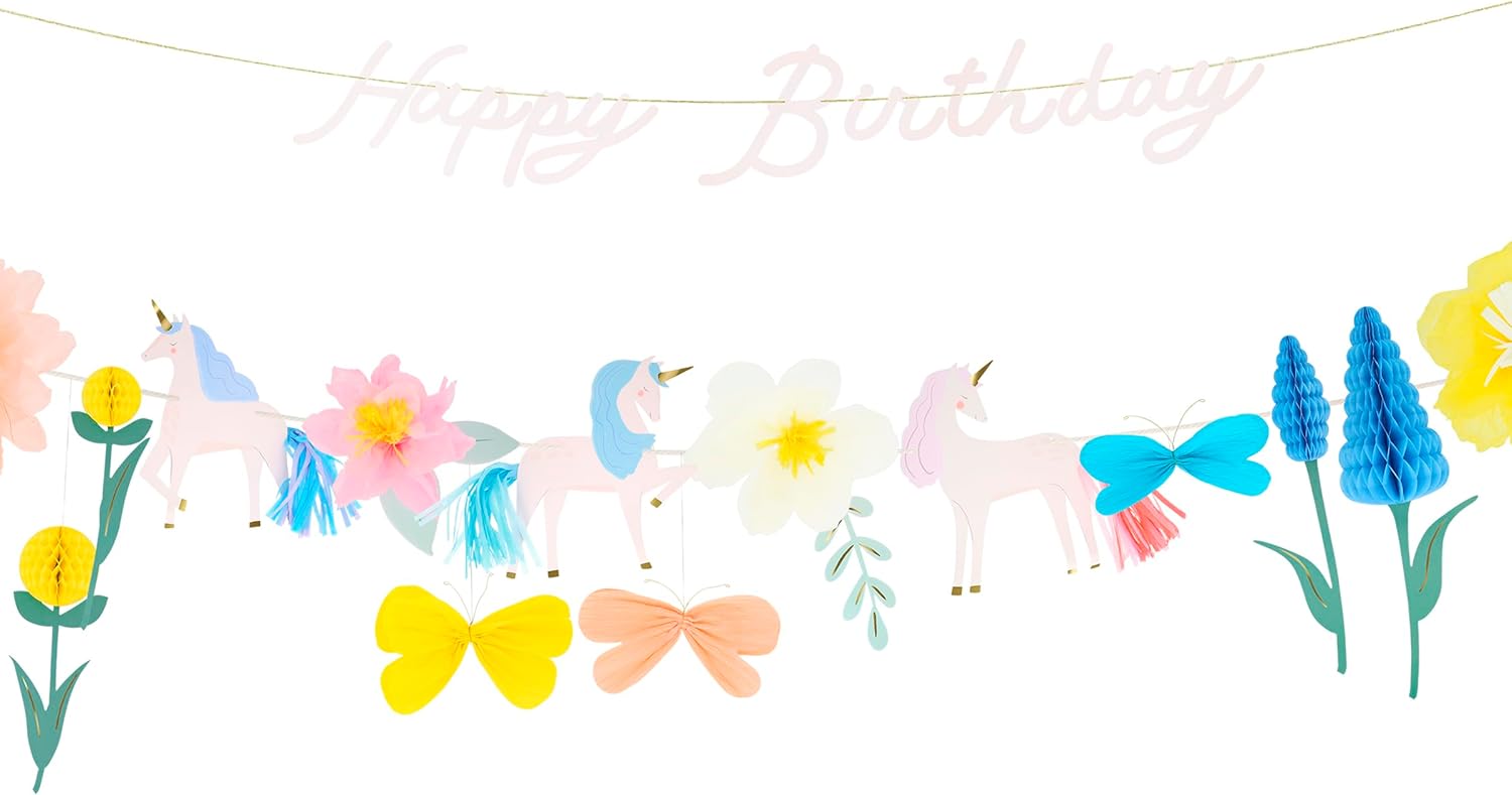 Meri Meri Meadow Unicorns Party Garland (Pack of 1), Reusable Unicorn Banner, Easy to Hang, 12' Including Excess Cord