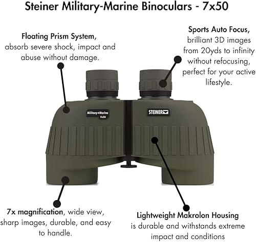 Miniatura 2 de Steiner Military-Marine Series Binoculars, Lightweight Tactical Precision Optics for Any Situation, Waterproof, Green, 7x50