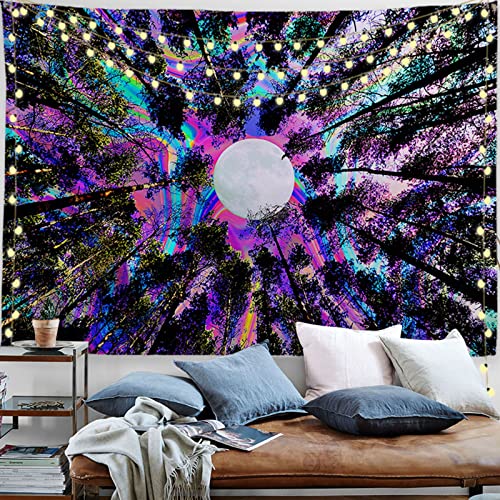 Procida Tapestry For Bedroom Aesthetic Fantacy Moon Tapestry Forest Tree Colorful Wall Hanging Tapestry For Bedroom Living Room Dorm College Indie Room Decor Aesthetic 60" W X 51" L #TOP2