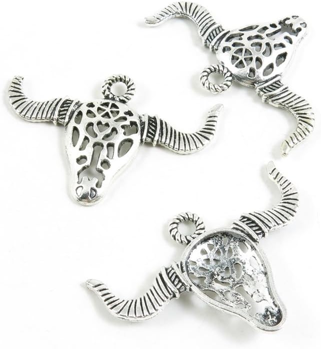 Antique Silver Tone Jewelry Making Charms Pendant Findings Craft Supplies Bulk Lots Arts W2ID5 Bull Skull Head