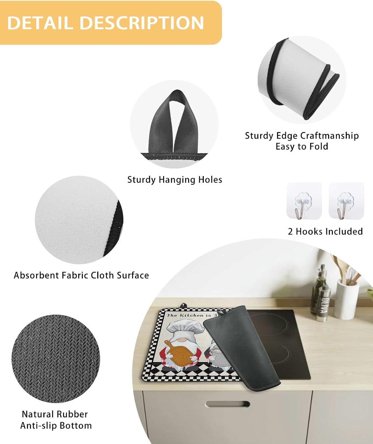 Stove Cover, Stove Top Covers for Electric Stove, The Chef Gnome Kitchen Black Buffalo Plaid Large Cooktop Cover Protector Heat Resistant Foldable Rubber Anti-Slip Mat for Glass Stove Top 31"x24"