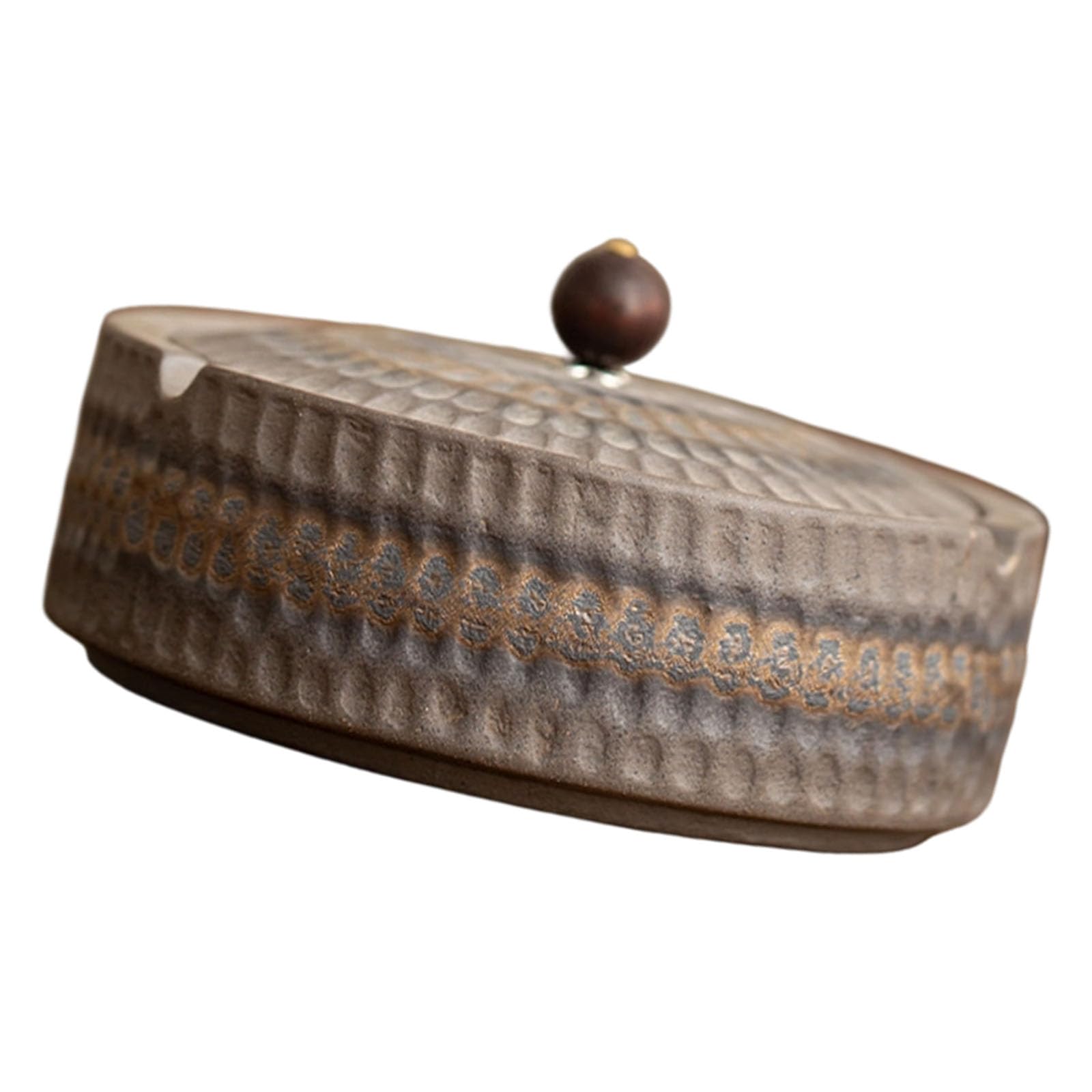 XIGACGEH Large Creative Ceramic Ashtray with Lid Round Shape Hammered Texture Ashes Holder for Home Teahouse Decoration Ceramic Ashtray with Lid