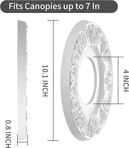 Miniatura 9 de ELFCAB Medallón de techo moldeado de poliuretano para lámparas y ventiladores de techo, 13 pulgadas de diámetro exterior x 3-12 pulgadas de diámetro