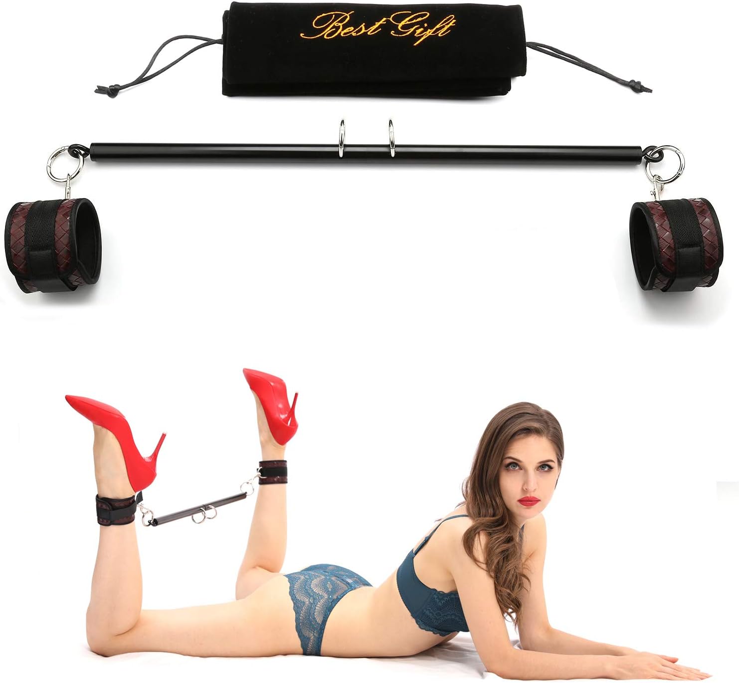 PKBQUEEN Black Expandable Spreader Bar with Adjustable 4 Straps Kit Training Tools Set for Your Special One Home Yoga (Black-2 Cuffs)