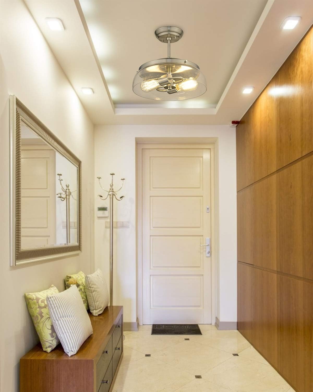 EAPUDUN Semi Flush Mount Ceiling Light, 2-Light Modern Light Fixture with Clear Glass Shade, Brushed Nickel Finish for Hallway Corridor Kitchen Bathroom Bedroom Passway, SMA1124-BNK