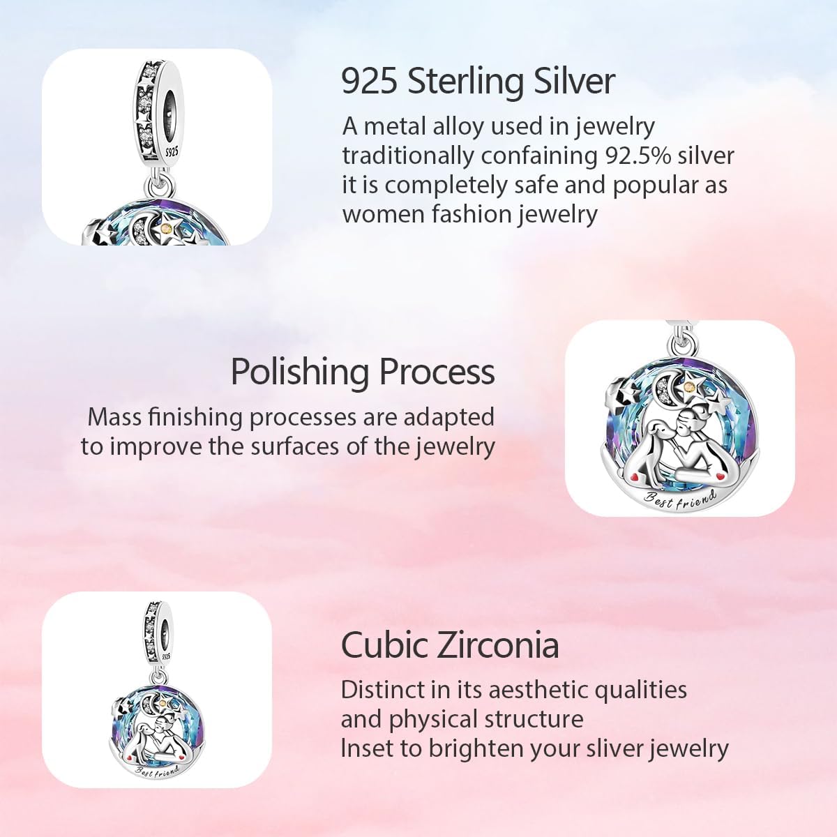 Cute Fashion Charms for Bracelets Necklaces 925 Sterling Silver with 5A Cubic Zirconia Love Heart Charms Jewelry Gift for Womens Mom - Image 4