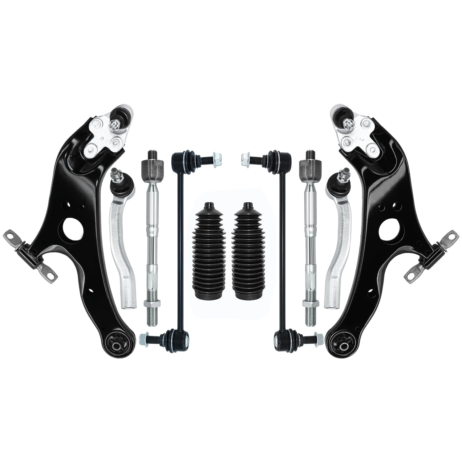 12 PCS Front Lower Control Arm and Ball Joints Sway Bar Link Tie Rod Bellows Suspension Kit Compatible With 2011-2020 Toyota Sienna