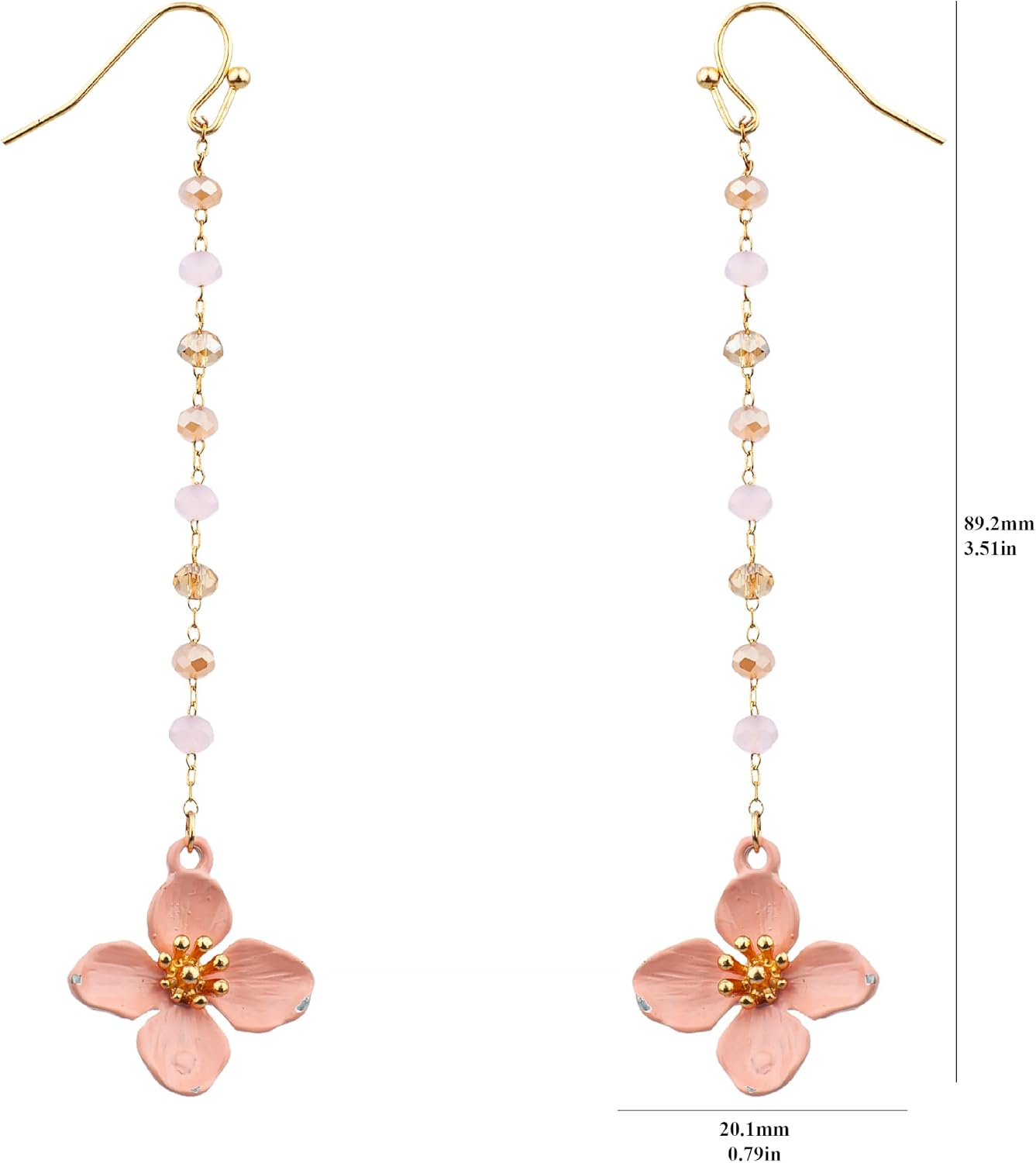 Nicole Miller New York Pink Gold Flower Drop Earrings, 3 Inch Length, Lightweight Fish Hook