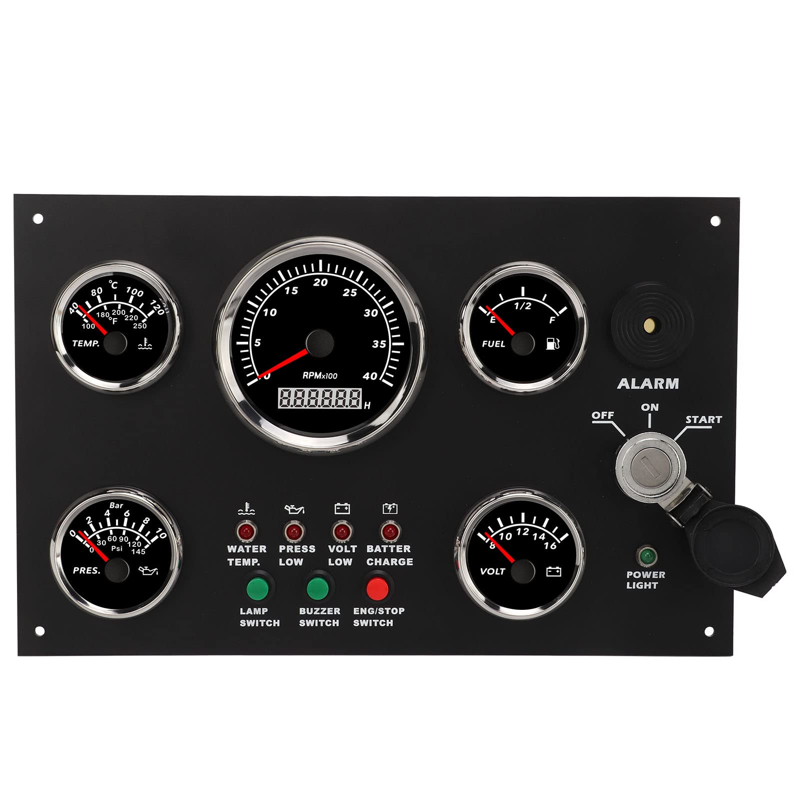 Pannello Strumenti per Barche, Voltmetro Livello Carburante Contagiri Temperatura Acqua IP67 Indicatore Cruscotto Impermeabile Set per Macchinari di Ingegneria per Yacht