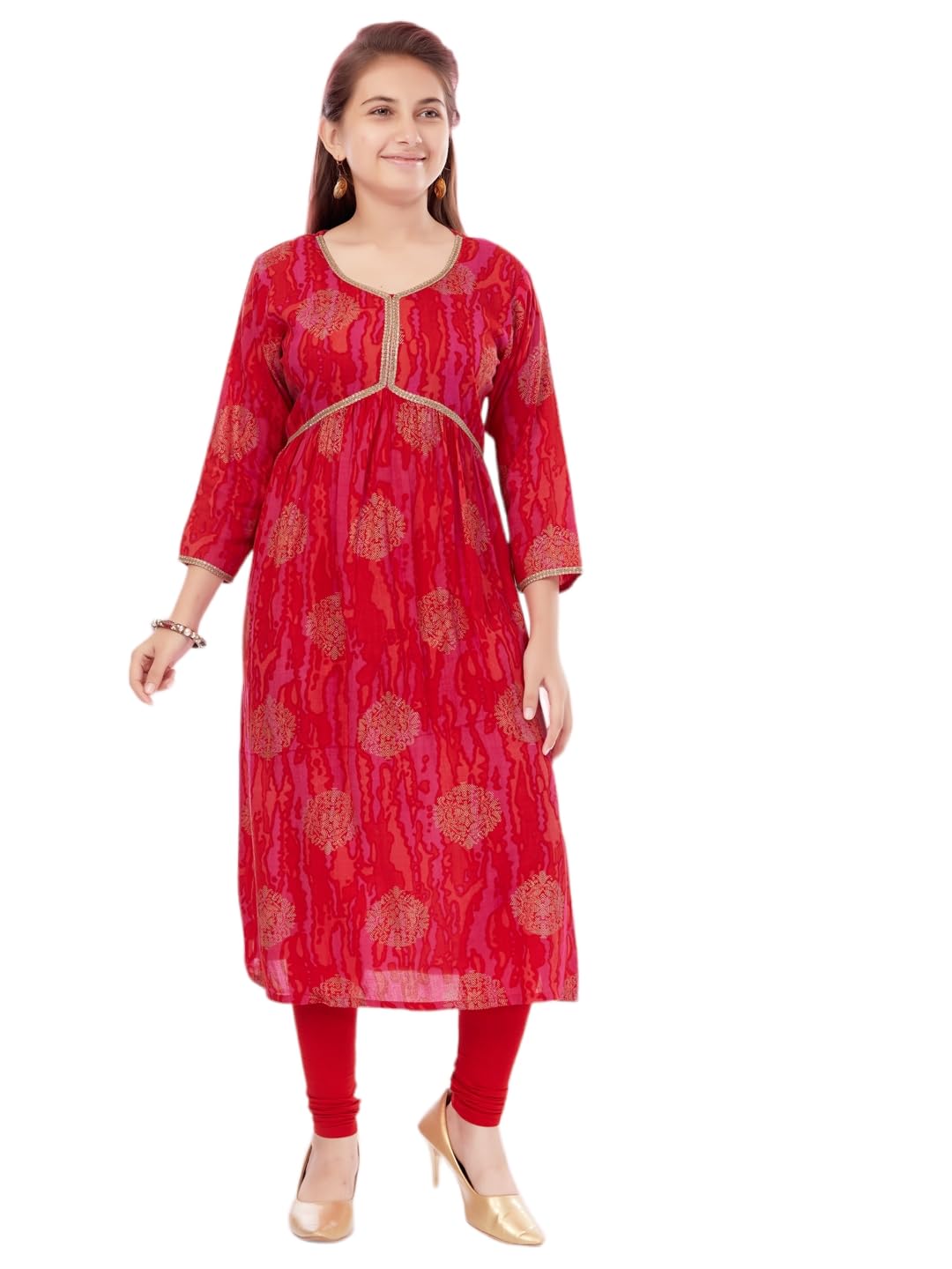 Aarika Girls Red-Rani Colour Cotton Printed Kurti (Kurti-K-701-Red-28)