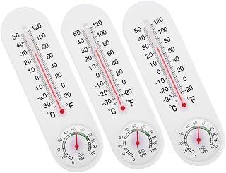 3Pcs Wall Hanging Plastic Thermometer Hygrometer for Indoor Greenhouse Temperature and Humidity Measurement Battery Durable Temperature Measuring Tool for Living Room Kitchen