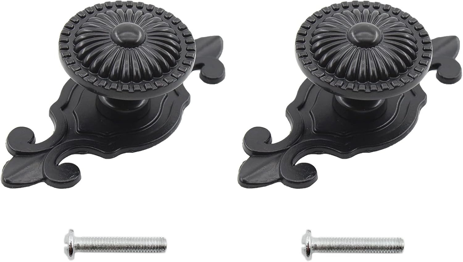 2 Pack Vintage Style Round Drawer Knobs, Zinc Alloy Dresser Cabinet Bookshelf Closet Cupboard Wardrobe Pull Handles Door Furniture Knobs with Screws (Black)