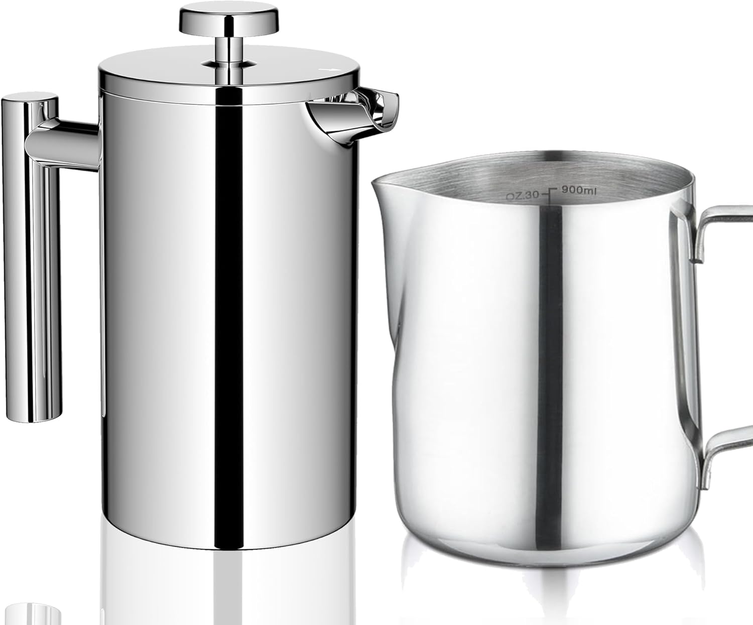 21oz Stainless Steel French Press & 30oz Milk Frothing Pitcher
