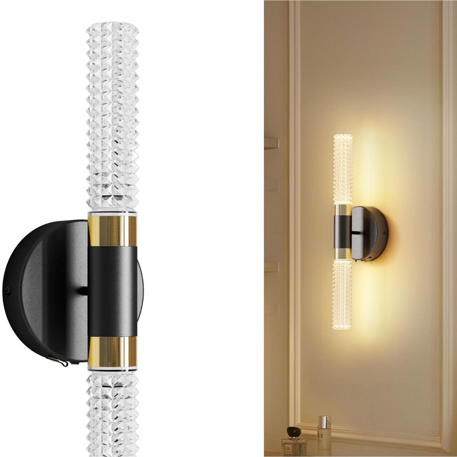 Lot De Deux Appliques Murales à Piles, Avec Abat-Jour En Cristal Télécommandé, éclairage Sans Fil Rechargeable, Pour Chambre à Coucher Et Salon
