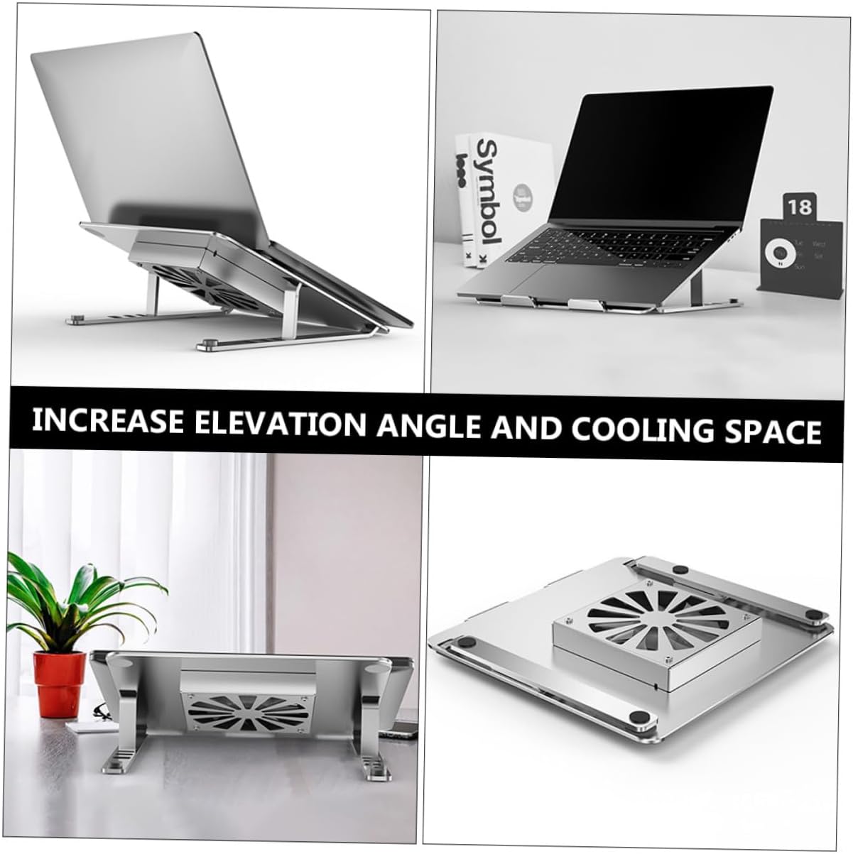 Aluminum Alloy Adjustable Laptop Cooling Pad with Fan Stand for Notebooks to 17.3 Inch, Silver, Quiet Cooling Fan for Gaming and Office Use