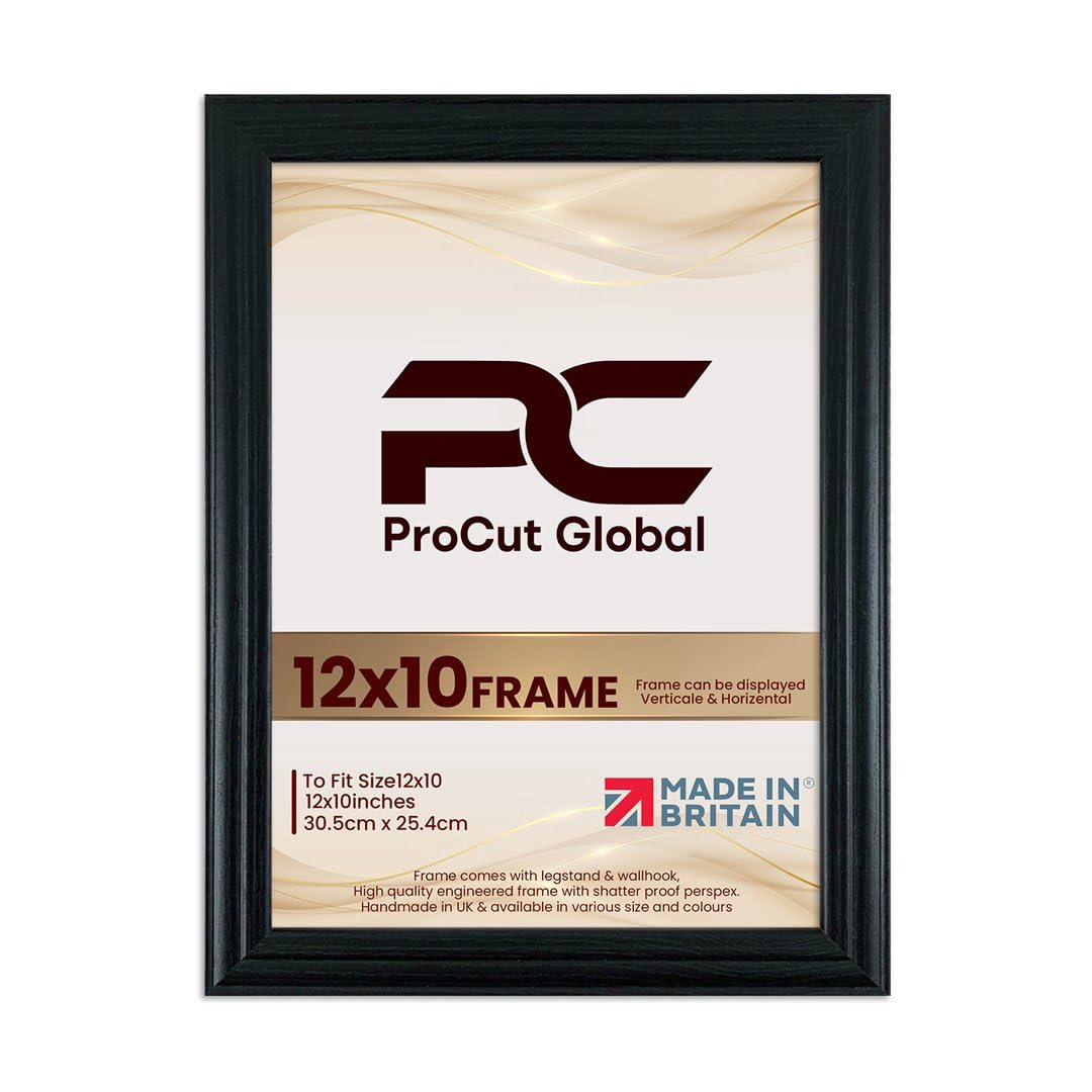 Procut Global 12X10 Gold Picture Frames - Classic Wooden Photo Frame with Shatterproof Perspex for Wall or Tabletop - Perfect for Posters, Certificates & Prints - Sizes & Colors Available