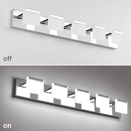 Miniatura 5 de Ralbay Luces LED modernas para tocador de baño, 5 luces, lámpara de pared de baño de acero inoxidable acrílico