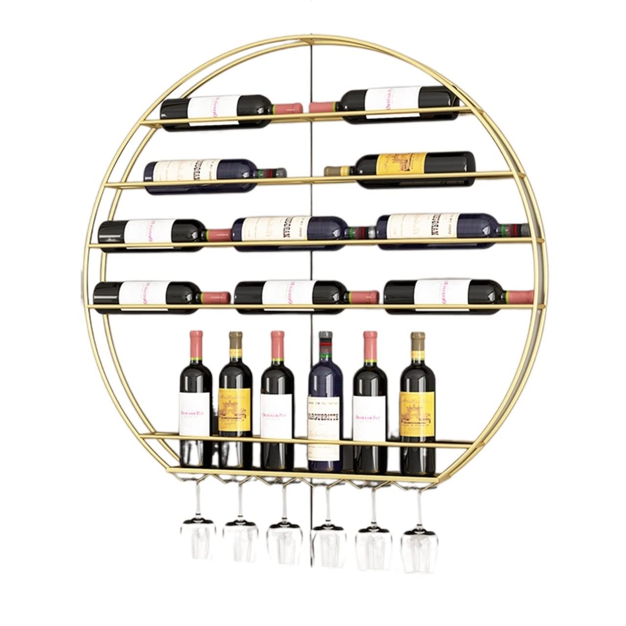 Support de verre à vin suspendu avec étagère d'organisation ronde en métal pour cuisine