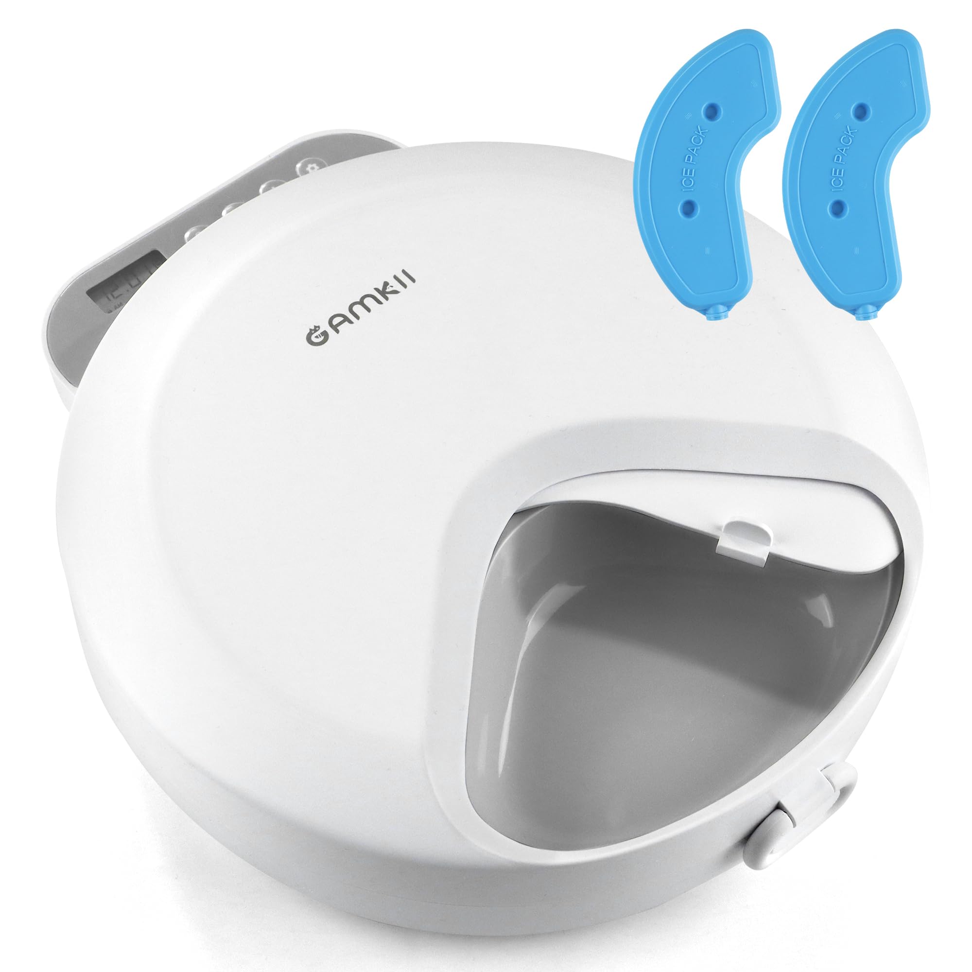 Automatic Cat Feeder Wet Food, Battery Operated Auto Wet/Dry Food Feeder with 2 Ice Packs, Cordless 4 Meals Programmable Timer Pet Auto Dispenser for Cat and Small & Medium Dog-(Battery Included)