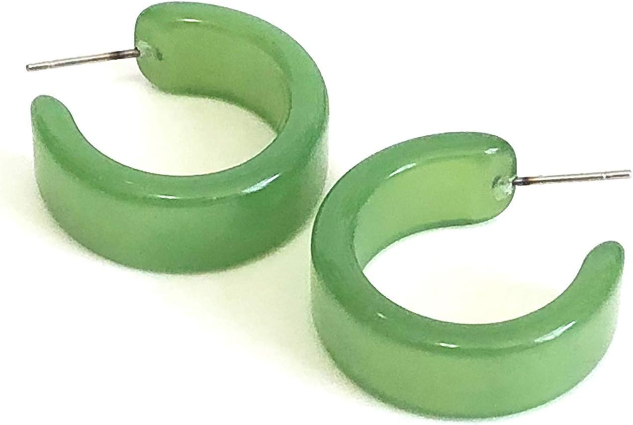 Sea Glass Green Moonglow Lucite Wide Classic Hoop Earrings - WDCL-GR-4