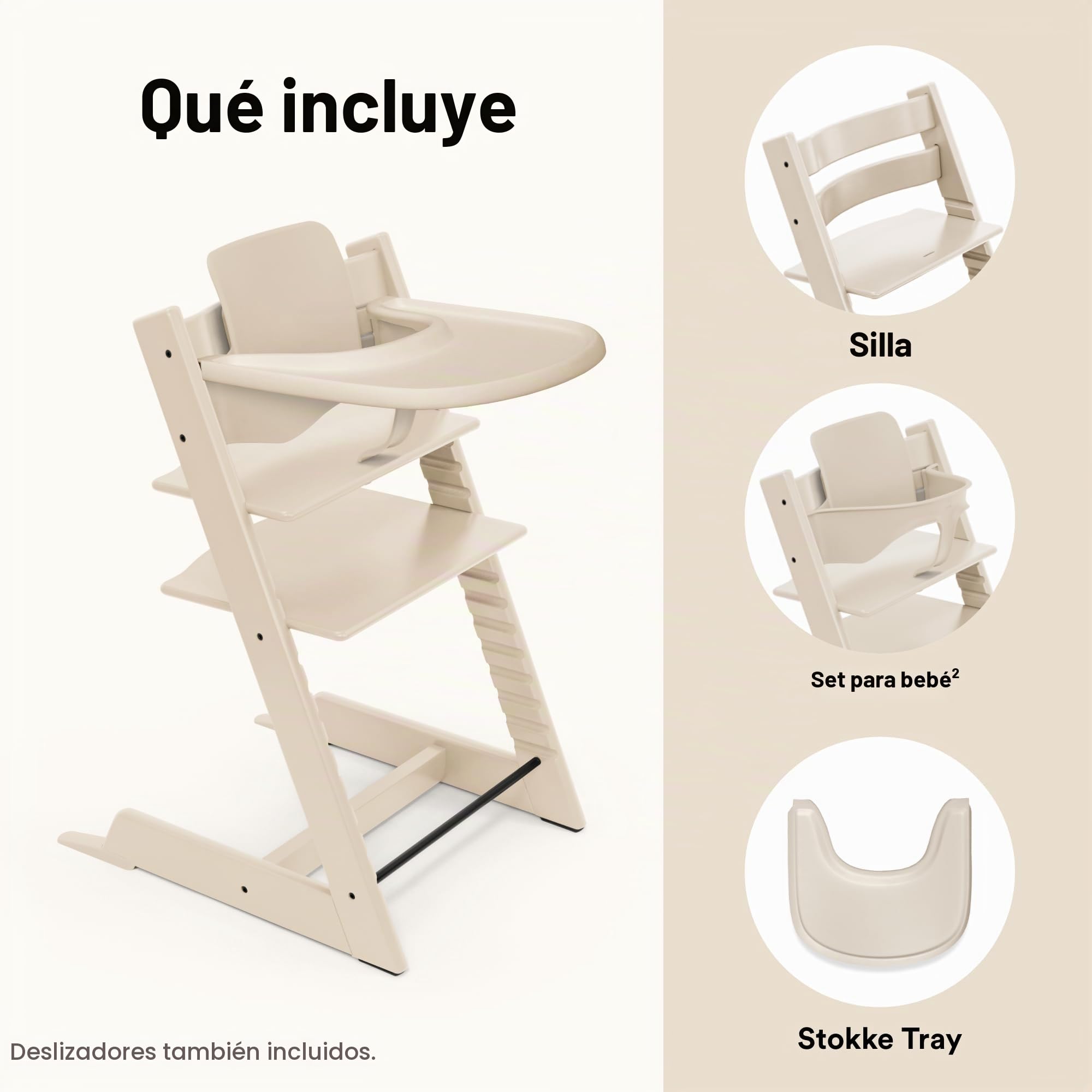 Trona Tripp Trapp de Stokke (Vanilla White) con Bandeja (Vanilla White) - Incluye Silla Tripp Trapp, Baby Set 2 para Niños de 6 a 36 Meses y Bandeja Stokke - Ajustable y Fácil de Limpiar