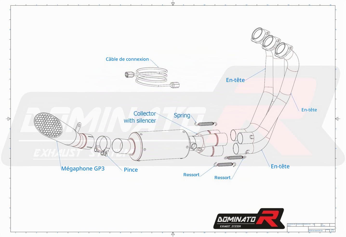DOMINATOR Ligne complète d'échappement Collecteur Silencieux GP3 compatible avec MT 09 2021-2022 Low Level EX