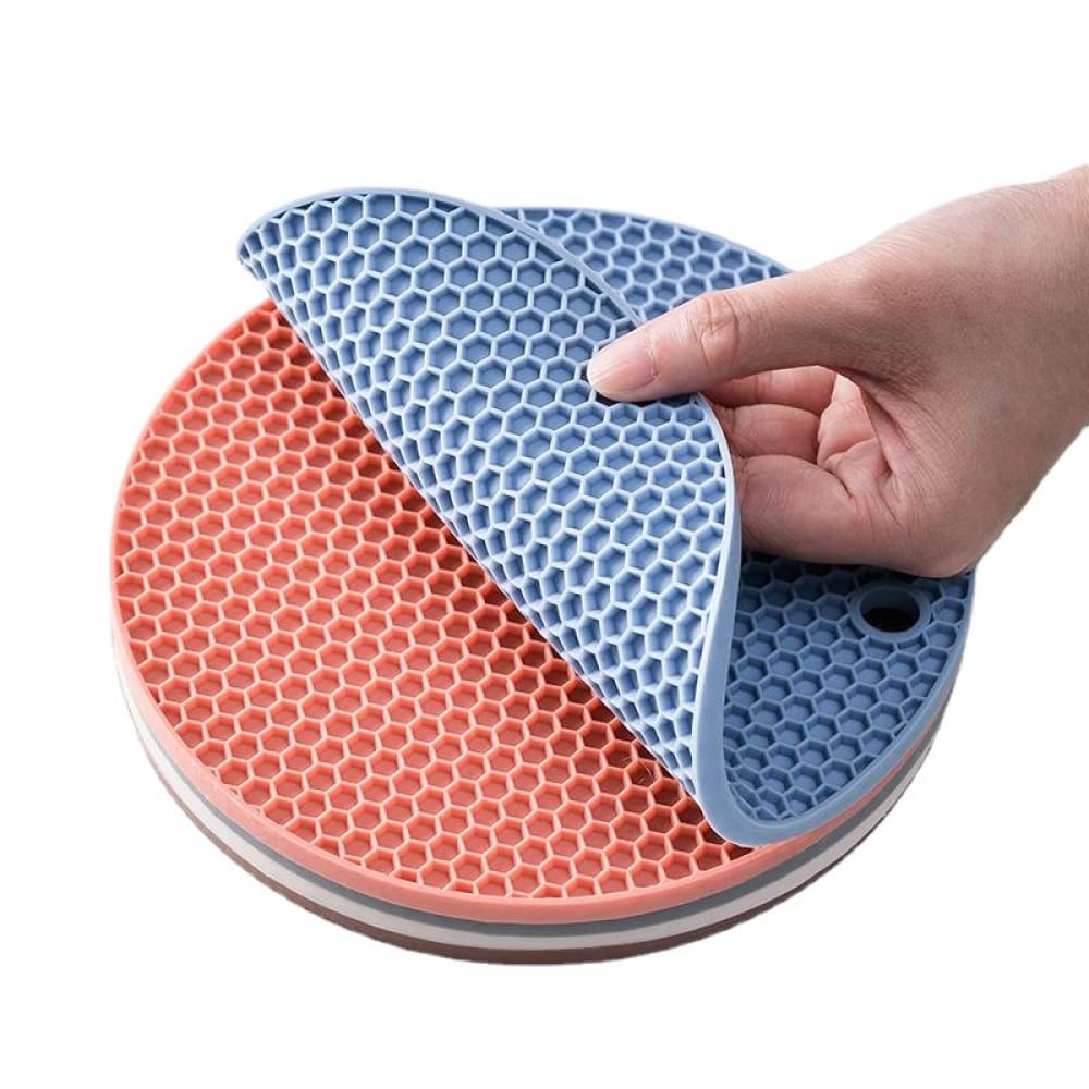 ARKEM Salvamanteles Redondo De Silicona, Salvamanteles Aislante De Nido De Abeja, Posavasos Aislante Antideslizante, Apto para Salvamanteles, Encimeras - Set De 4-Blue