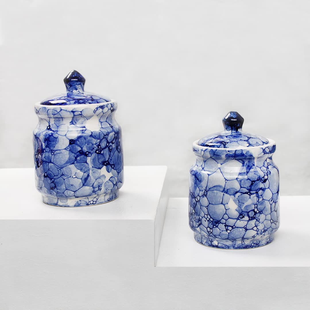 The Earth Store Ceramic Marble Blue Multipurpose Achar Pickle Jar/Barni with Lid for Chutney Pickle Spice Jar, Salt, Pepper, Kitchen Spice, Sugar Home Crockery/Storage Container (Set of 2) (B09HH3V5K5) Amazon Price History, Amazon Price Tracker