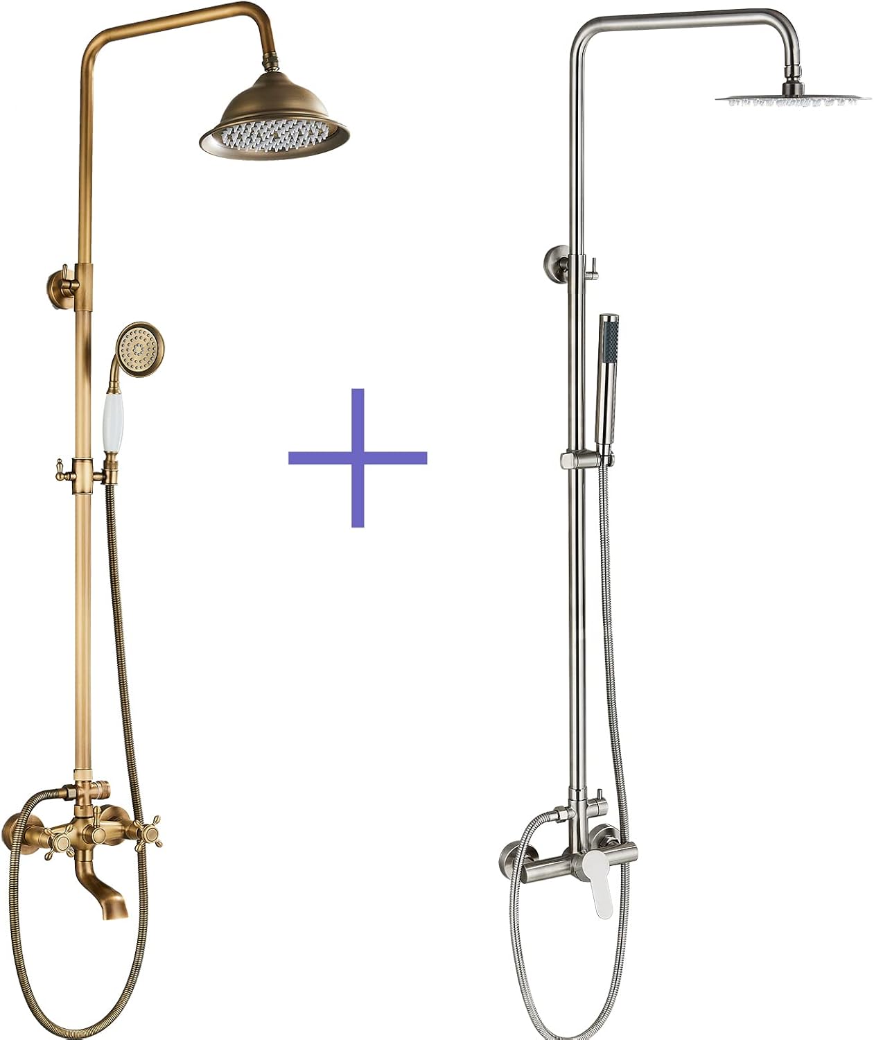 MOSSON Outdoor Shower Fixtures Antique Brass and Stainless Steel