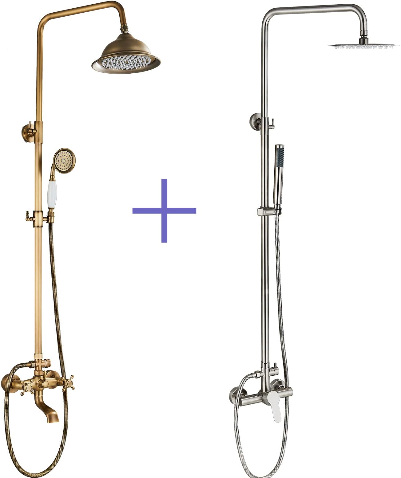 MOSSON Outdoor Shower Fixtures Antique Brass and Stainless Steel Outdoor Shower Faucet