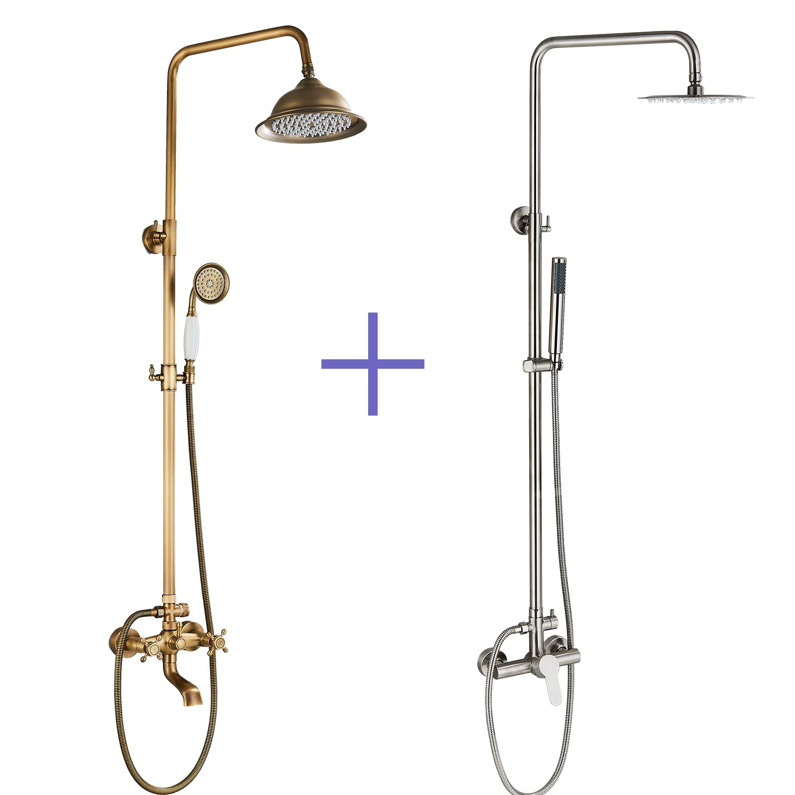 MOSSON Outdoor Shower Fixtures Antique Brass and Stainless Steel Outdoor Shower Faucet