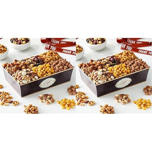 Broadway Basketeers Cesta de regalo con texto en inglés "Thank You Nuts", surtido de 6 frutos secos gourmet variados, mezclas de frutos secos, caja