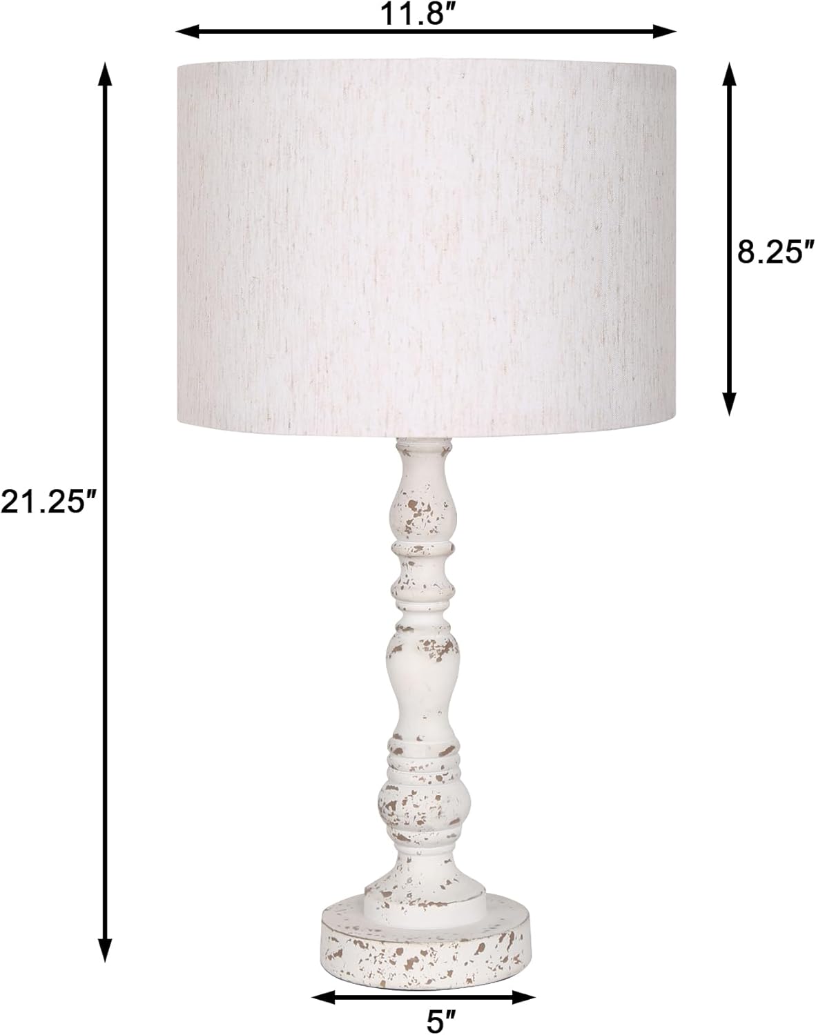 Pia Ricco 21" Farmhouse Table Lamp Set of 2, Resin Table Lamp for Bedroom Living Room, Retro Side Bedside Nightstand Lamps for Study Room Office with Linen Lampshade, White